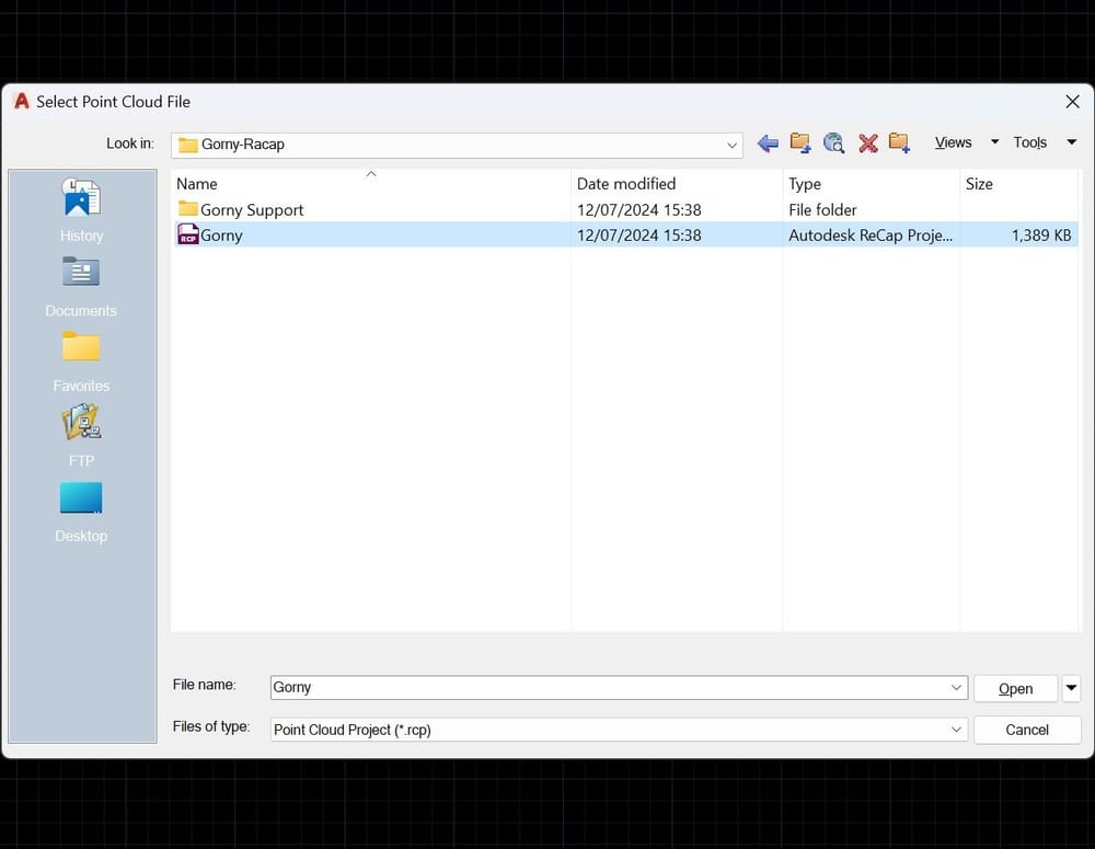 Drag and drop point cloud into AutoCAD
